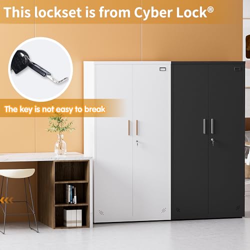 SEANAURO Metal Wardrobe Closet with 2 Hanging Rod Bars, 3 Shelves, 1 Tag Frame Locker - 70.87" Tall, White, Stainless Steel Armoire for Home, School, Office, Gym, Garage