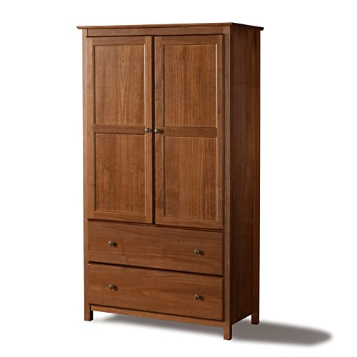 Grain Wood Furniture Shaker 2-Door Wardrobe, Solid Wood with Walnut Finish