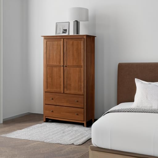 Grain Wood Furniture Shaker 2-Door Wardrobe, Solid Wood with Walnut Finish