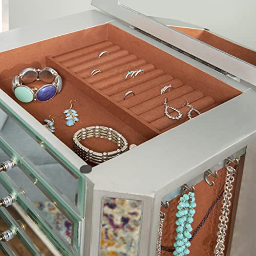 Powell Jewelry Armoire Wood, Silver Mirrored