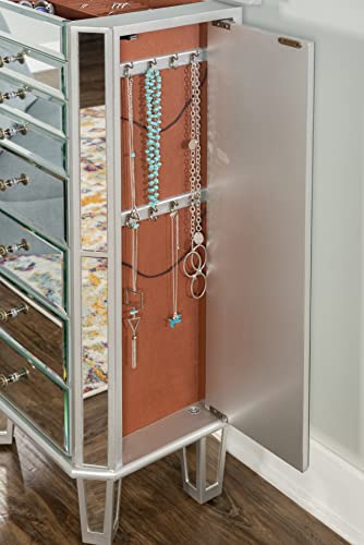 Powell Jewelry Armoire Wood, Silver Mirrored