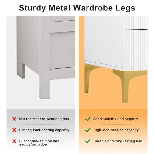 Wood White Wardrobe Closet with Drawers: 2 Doors - 2 Drawers and Armoire with Hanging 1 Rod - Cabinet Handle with Metal Legs - Tall Wardrobe Closet with 20.4" D x 31.5" W x 76.8" H
