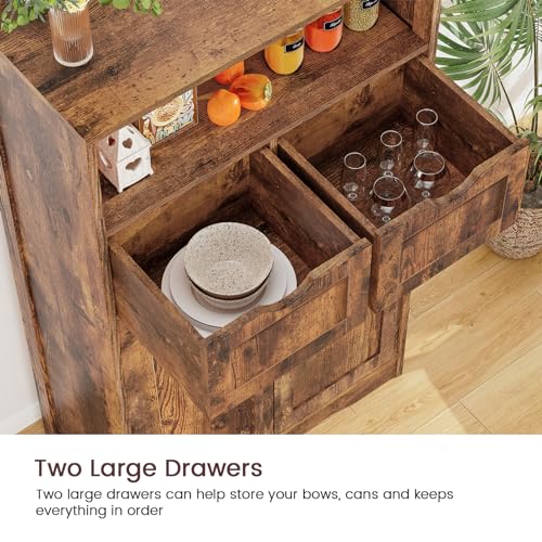 Iwell Storage Cabinet with 2 Drawers and Adjustable Shelves, Cupboard with Doors, Floor Cabinet for Living Room, Home Office, Rustic Brown