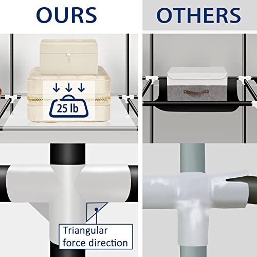 LOKEME Portable Closet, 67 Inch Wardrobe Closet for Hanging Clothes with 4 Hanging Rods, 25mm Steel Tube Clothes Storage Organizer for Extra Sturdy, Quick and Easy to Assembly, Black Cover