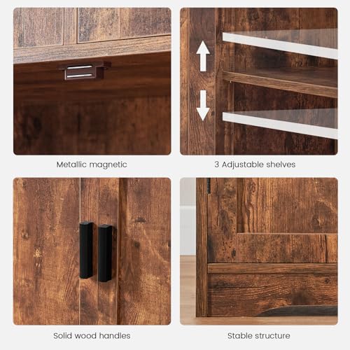 Iwell Storage Cabinet with 2 Drawers and Adjustable Shelves, Cupboard with Doors, Floor Cabinet for Living Room, Home Office, Rustic Brown