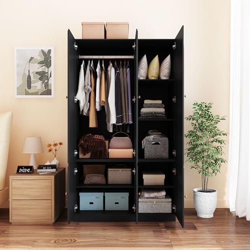 ORRD 6 Doors Freestanding Armoire Wardrobe Closet, Large Capacity Wardrobe Cabinet, Wooden Closet for Bedroom Black