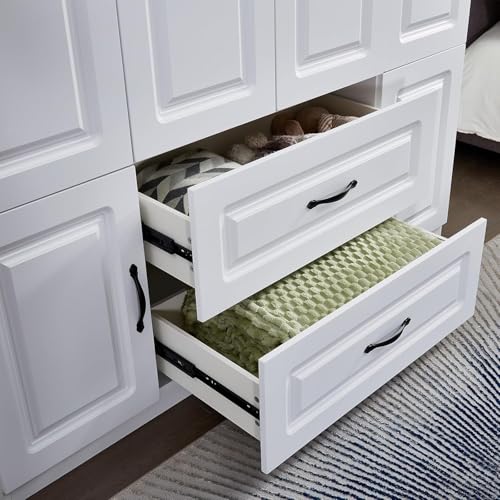 Keloyid Armoire Wardrobe Closet: White Large Bedroom Armoires Wood Wardrobe Cabinet with 4 Door 2 Drawers Tall Wardrobe Closet with Shelves and 2 Hanging Rail
