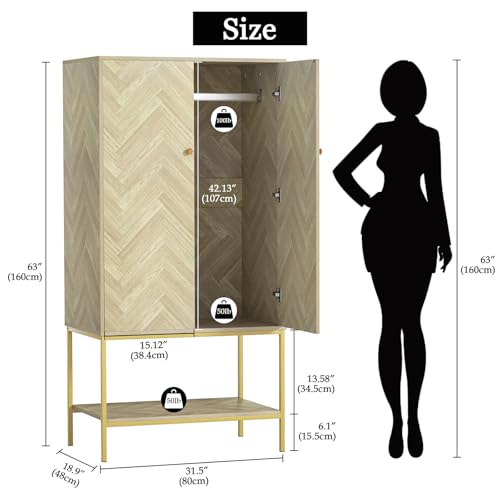 Anmytek Armoire Wardrobe Closet with Doors, Wooden Wardrobe Closet with Hanging Rod & Shelf, Modern Wardrobe Cabinet for Bedroom, Changing Room, Laundry Room, Dorm(18.9”D x 31.5”W x 63”H)