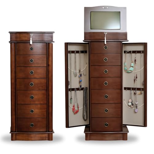 Hives & Honey Noelle Jewelry Armoire, 37.6" H x 15.5" W x 10.5”D, Walnut