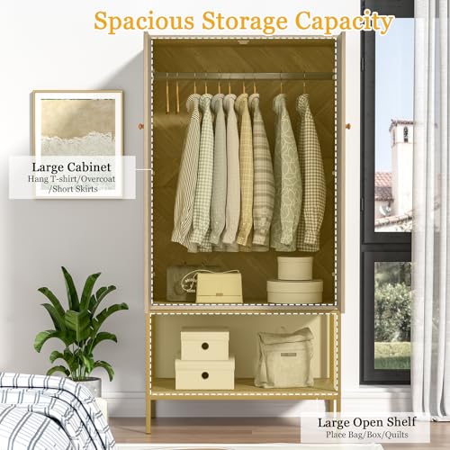 Anmytek Armoire Wardrobe Closet with Doors, Wooden Wardrobe Closet with Hanging Rod & Shelf, Modern Wardrobe Cabinet for Bedroom, Changing Room, Laundry Room, Dorm(18.9”D x 31.5”W x 63”H)