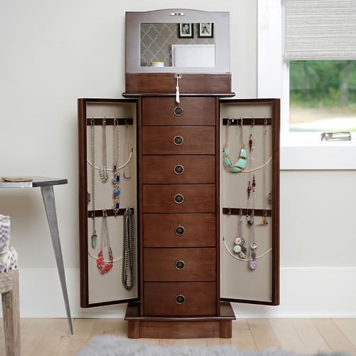 Hives & Honey Noelle Jewelry Armoire, 37.6" H x 15.5" W x 10.5”D, Walnut
