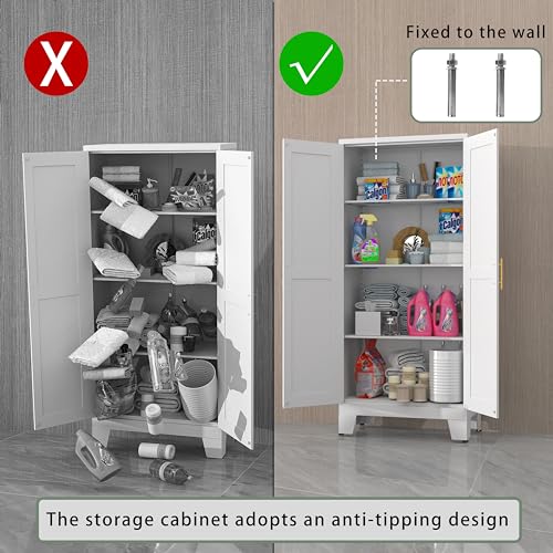 winiowa Metal Pantry Cabinet with 2 Doors and Adjustable Shelves, 61"Kitchen Storage cabinets with Gold Handles, Versatile Storage for Laundry Room,Living Room,Bathroom,Dinning Room,Utility Room-White