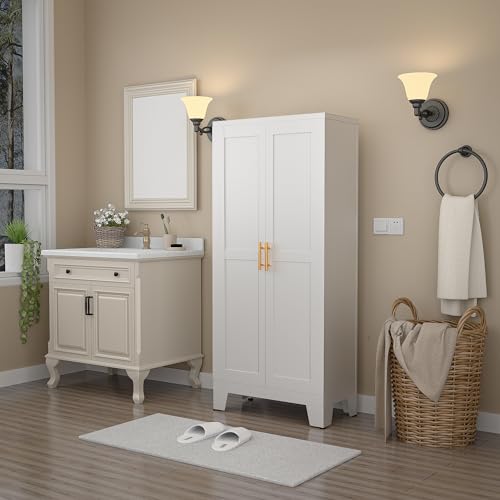 winiowa Metal Pantry Cabinet with 2 Doors and Adjustable Shelves, 61"Kitchen Storage cabinets with Gold Handles, Versatile Storage for Laundry Room,Living Room,Bathroom,Dinning Room,Utility Room-White