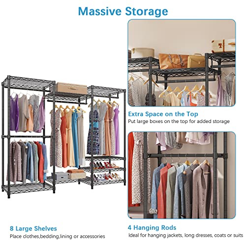 VIPEK V5C Heavy Duty Covered Clothes Rack Portable Bedroom Armoires Rack, Black Metal Clothing Rack with Black Cover, Adjustable Custom Freestanding Closet Wardrobe, Max Load 890LBS