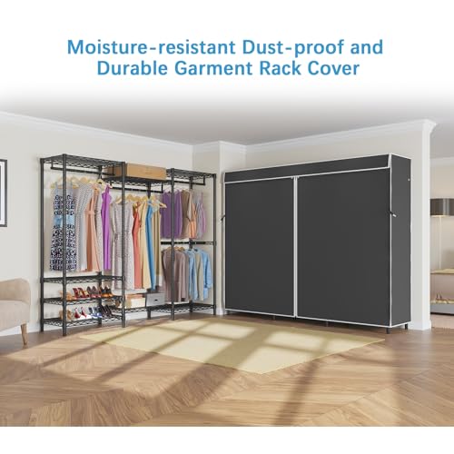 VIPEK V5C Heavy Duty Covered Clothes Rack Portable Bedroom Armoires Rack, Black Metal Clothing Rack with Black Cover, Adjustable Custom Freestanding Closet Wardrobe, Max Load 890LBS