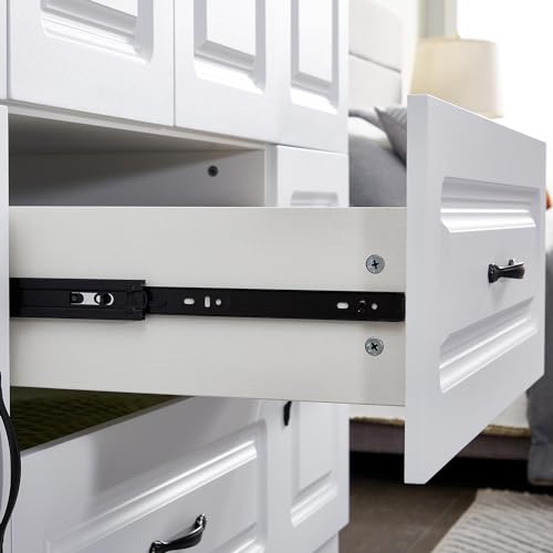 ModMakers 74" H Closet Wardrobe with 4 Doors 2 Drawers White Armoire Wardrobe Closets Freestanding Bedroom Armoires Wardrobe Cabinet with Hanging Rod Large Wooden Clothes Storage Closets