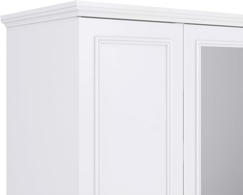 Sophshelter Tall Wooden Armoire Wardrobe Closet White Mirror with 4 Doors, 2 Hanging Rods, 4 Drawers, Clothes Cabinet Large Storage Capacity for Bedroom Armoire