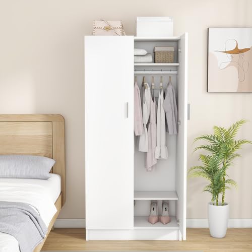 Panana 2 Door Bedroom Wardrobe Closet Bedroom Armoires Home Furniture for Storage (White)