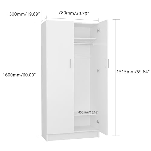 Panana 2 Door Bedroom Wardrobe Closet Bedroom Armoires Home Furniture for Storage (White)