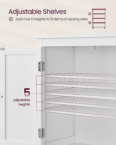 VASAGLE Bathroom Floor Storage Cabinet, Bathroom Storage Unit, Freestanding Cabinet with 4 Doors, Adjustable Shelves, 11.8 x 23.6 x 43.3 Inches, White UBBC552P31