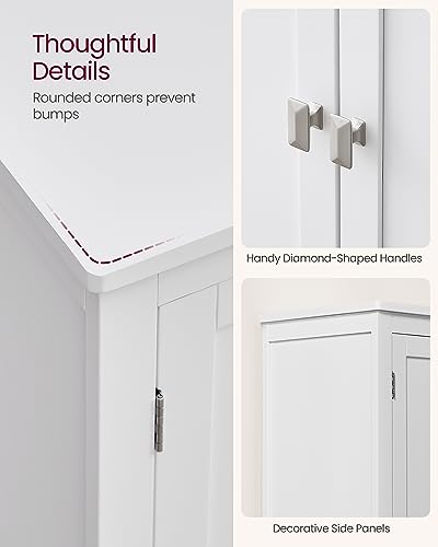 VASAGLE Bathroom Floor Storage Cabinet, Bathroom Storage Unit, Freestanding Cabinet with 4 Doors, Adjustable Shelves, 11.8 x 23.6 x 43.3 Inches, White UBBC552P31