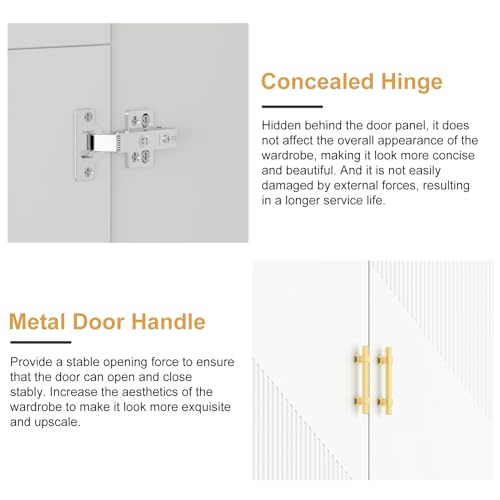 vinform Wardrobe Armoire with 2 Drawers, 2 Doors and Hanging Rods, Twill Wooden Closet Storage with Metal Cabinet Legs, White 20.4" D x 31.5" W x 76.77" H (Right Modern)