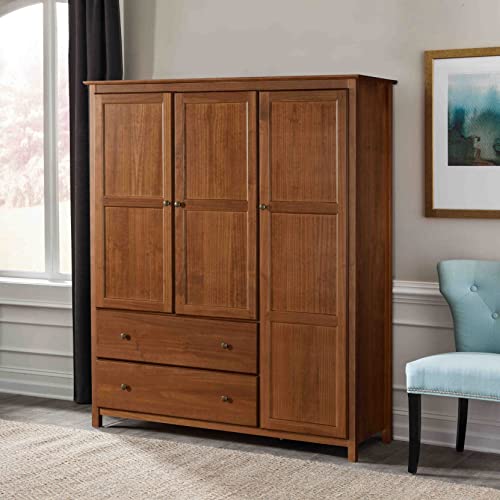 Grain Wood Furniture Shaker 3-Door Wardrobe, Solid Wood with a Walnut Finish