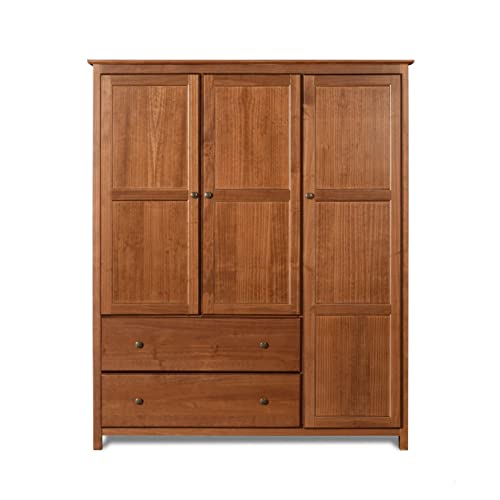 Grain Wood Furniture Shaker 3-Door Wardrobe, Solid Wood with a Walnut Finish