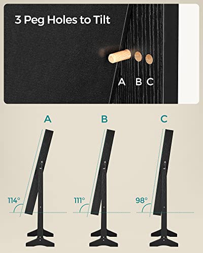 SONGMICS Mirror Jewelry Cabinet Standing Armoire Organizer, Jewelry Storage with Full-Length Frameless LED Lights, Built-in Makeup Mirror, 2 Drawers, Lockable, Black UJJC023B01