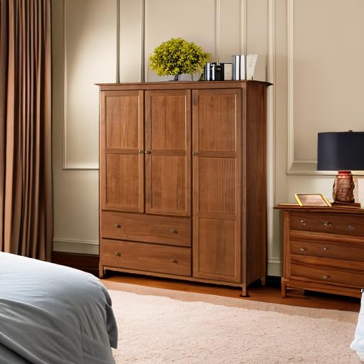 Grain Wood Furniture Shaker 3-Door Wardrobe, Solid Wood with a Walnut Finish