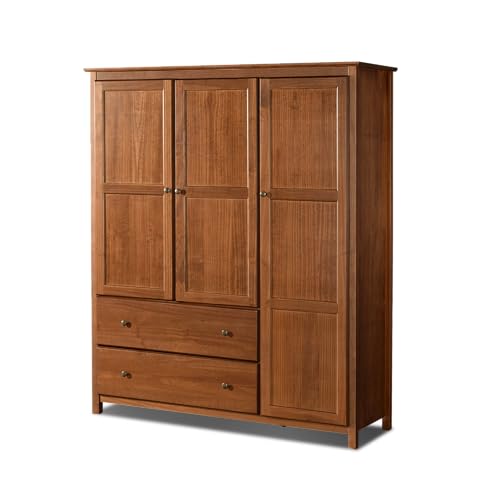 Grain Wood Furniture Shaker 3-Door Wardrobe, Solid Wood with a Walnut Finish