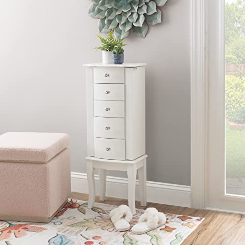Powell Furniture Jewelry Armoire, White, 13"x 9.375"x 35.5"