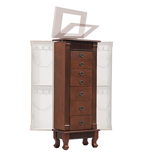 FDW Jewelry Cabinet Jewelry Chest Jewelry Armoire Wood Jewelry Box Storage Stand Organizer with Side Doors 7 Drawers Makeup Mirror