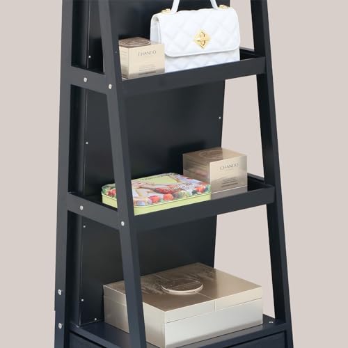 MASMIRE Full Length Mirror Jewelry Cabinet Standing With Built-In Mirror - 63.7”H Jewelry Armoire With Mirror & 3 Drawers, Lockable Storage Mirror With 3 Storage Racks (Black)