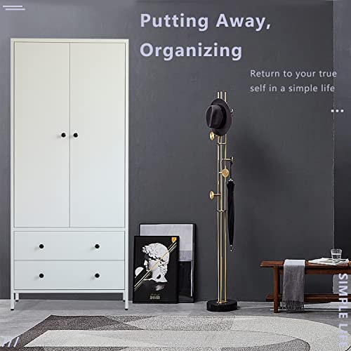BESFUR Wardrobe Closet, Metal Armoires and Wardrobes with Two Drawers, Adjustable Hanging Rod, 20" D*31.5" W*74" H - White