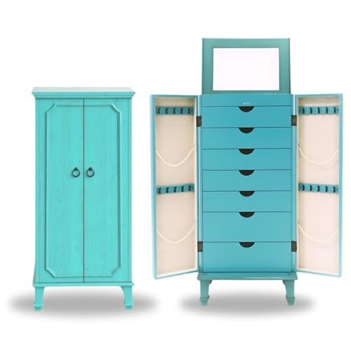 Hives and Honey Cabby Fully Locking Jewelry Armoire, 40" x 19" x 13.75", TURQUOISE