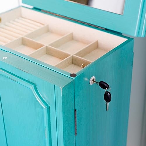 Hives and Honey Cabby Fully Locking Jewelry Armoire, 40" x 19" x 13.75", TURQUOISE