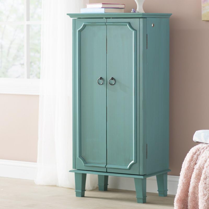 Hives and Honey Cabby Fully Locking Jewelry Armoire, 40" x 19" x 13.75", TURQUOISE