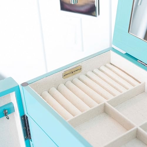 Hives and Honey Cabby Fully Locking Jewelry Armoire, 40" x 19" x 13.75", TURQUOISE