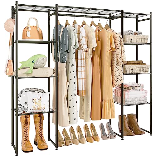 Neprock Portable Closet Wardrobe, Metal Clothing Rack with 8 Shelves & 1 Hang Rod, Free Standing Closet Rack for Hanging Clothes Closet Organizers and Storage, 63"*63"*12", Black