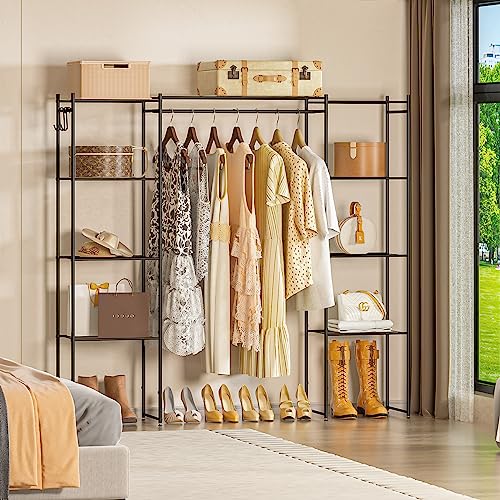 Neprock Portable Closet Wardrobe, Metal Clothing Rack with 8 Shelves & 1 Hang Rod, Free Standing Closet Rack for Hanging Clothes Closet Organizers and Storage, 63"*63"*12", Black