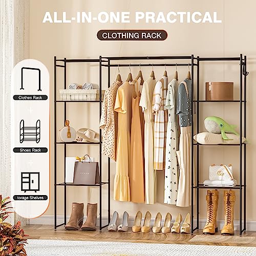 Neprock Portable Closet Wardrobe, Metal Clothing Rack with 8 Shelves & 1 Hang Rod, Free Standing Closet Rack for Hanging Clothes Closet Organizers and Storage, 63"*63"*12", Black