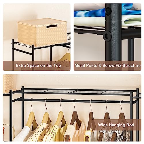 Neprock Portable Closet Wardrobe, Metal Clothing Rack with 8 Shelves & 1 Hang Rod, Free Standing Closet Rack for Hanging Clothes Closet Organizers and Storage, 63"*63"*12", Black