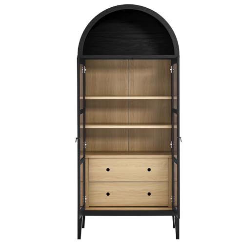 Modway EEI-6639-BLK-OAK Nolan Tall Arched Storage Display Cabinet, Black Oak