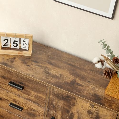 Iwell Storage Cabinet with 3 Drawers & Adjustable Shelf, Mid Century Cabinet with Door, Accent Cabinet for Living Room, Home Office, Entryway, Rustic Brown