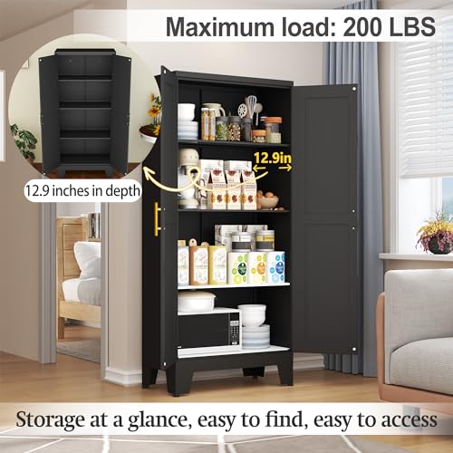 RISTERN Black Metal Storage Cabinet, 61" Steel File Cabinet for Home Office, Kitchen Pantry Storage Cabinet with Doors and 3 Adjustable Shelves, Metal Tool Cabinet, for Office, Home, Garage, School