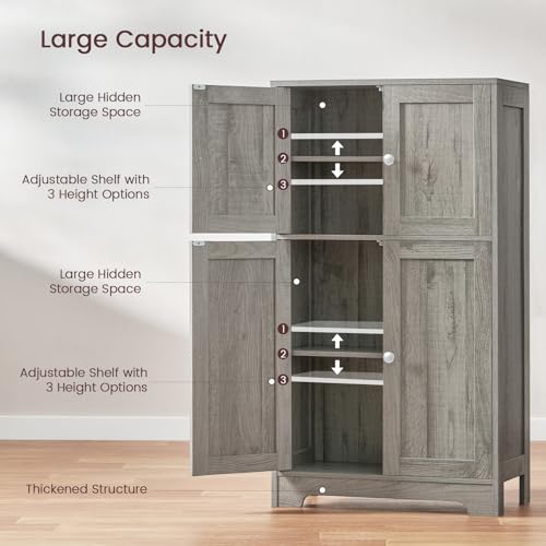 Iwell Storage Cabinet, Bathroom Cabinet with 4 Doors & Adjustable Shelf, Cupboard, Bathroom Floor Cabinet for Living Room, Entryway, Home Office, Grey