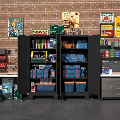 RISTERN Black Metal Storage Cabinet, 61" Steel File Cabinet for Home Office, Kitchen Pantry Storage Cabinet with Doors and 3 Adjustable Shelves, Metal Tool Cabinet, for Office, Home, Garage, School