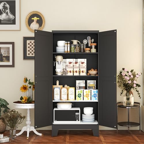 RISTERN Black Metal Storage Cabinet, 61" Steel File Cabinet for Home Office, Kitchen Pantry Storage Cabinet with Doors and 3 Adjustable Shelves, Metal Tool Cabinet, for Office, Home, Garage, School