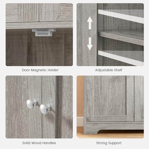 Iwell Storage Cabinet, Bathroom Cabinet with 4 Doors & Adjustable Shelf, Cupboard, Bathroom Floor Cabinet for Living Room, Entryway, Home Office, Grey